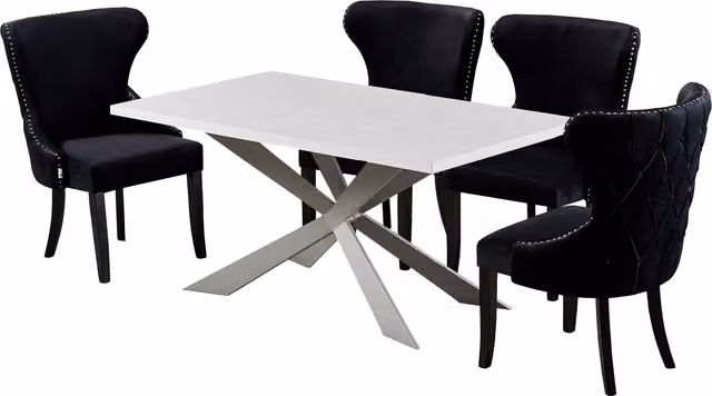 Life Interiors Mayfair Duke LUX Modern Rectangular Dining Set with 4 Chairs in Black and White