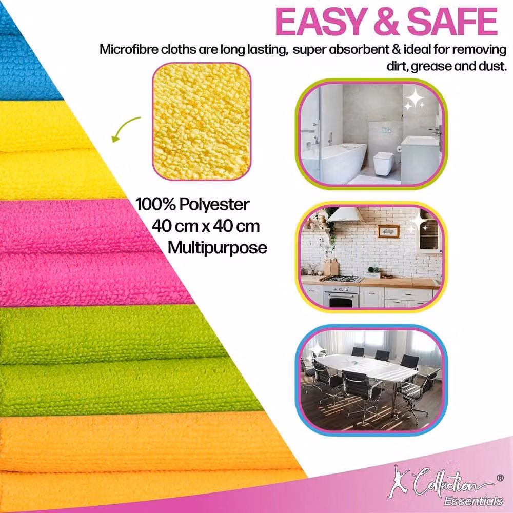 K Collection Multicolour Microfibre Cleaning Cloths, Pack of 10 – 3