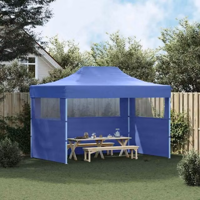 Berkfield Home Professional Folding Party Tent with 3 Sidewalls and Windows, Steel Blue, W: 4 m, D: 3 m, H: 2.8 m