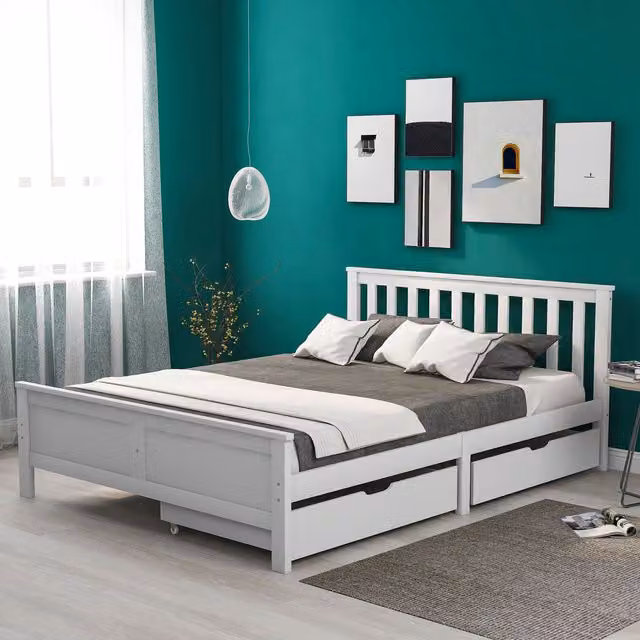 Matteo White Solid Pine Storage Bed with Drawers, Single Size – 1
