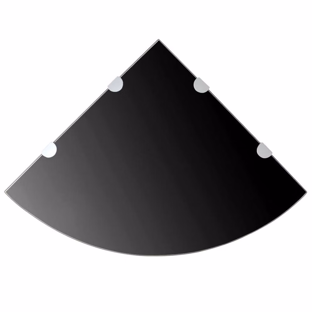 Berkfield Home Black Glass Corner Shelves with Chrome Supports, 2 Pack, W/D: 45 x 45 cm – 2