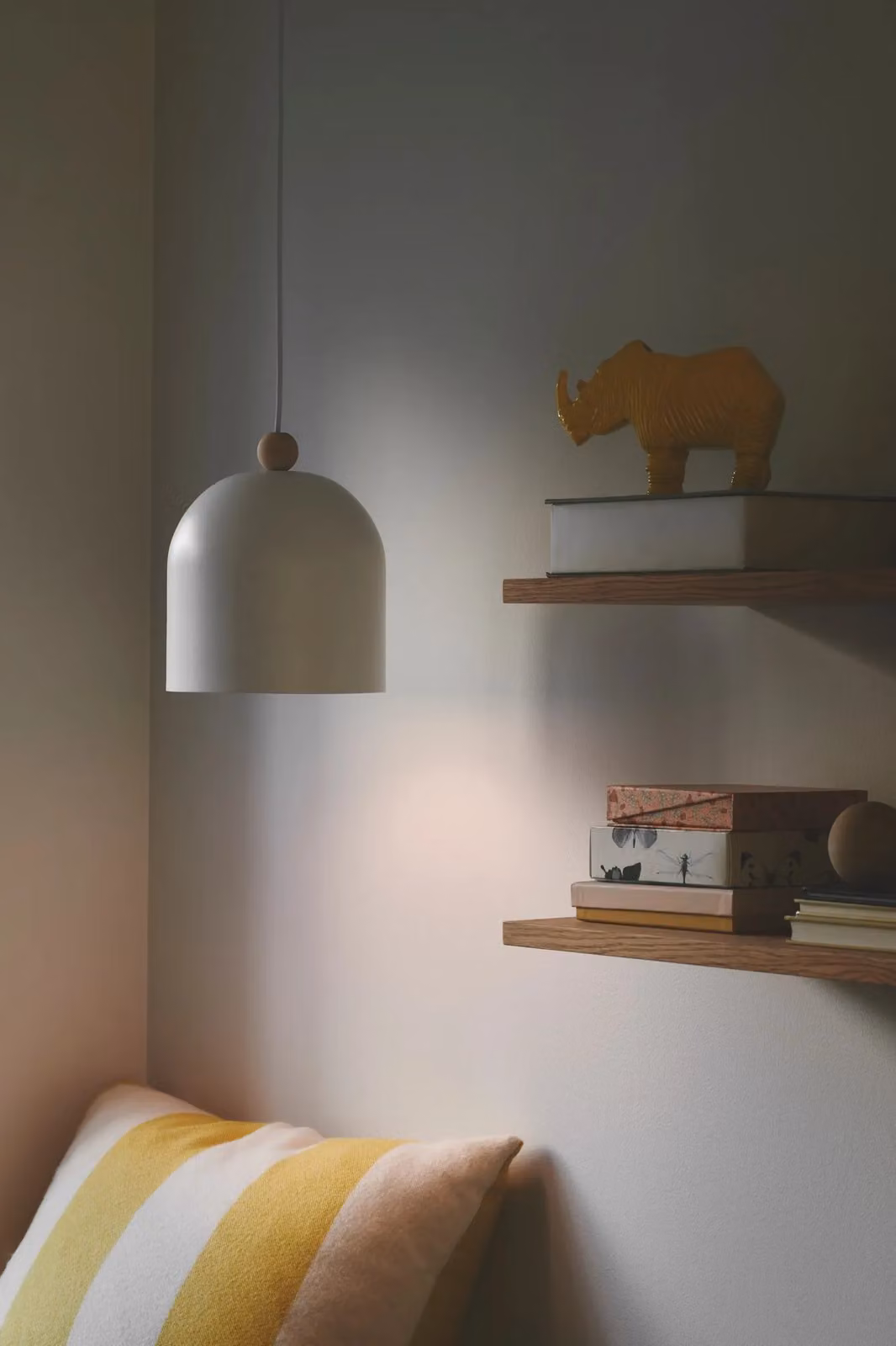 Nordlux Gaston Round Suspended Pendant Light in White Metal and Wood, Diameter: 20 cm, E27 – 2