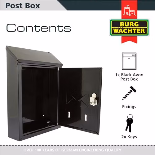 Burg-Wächter MB09BK Avon Rear Entry Wall Mounted Galvanised Steel Lockable Weatherproof Post Box, Black, W: 21 cm, H: 30 cm, D: 6.5 cm – 3
