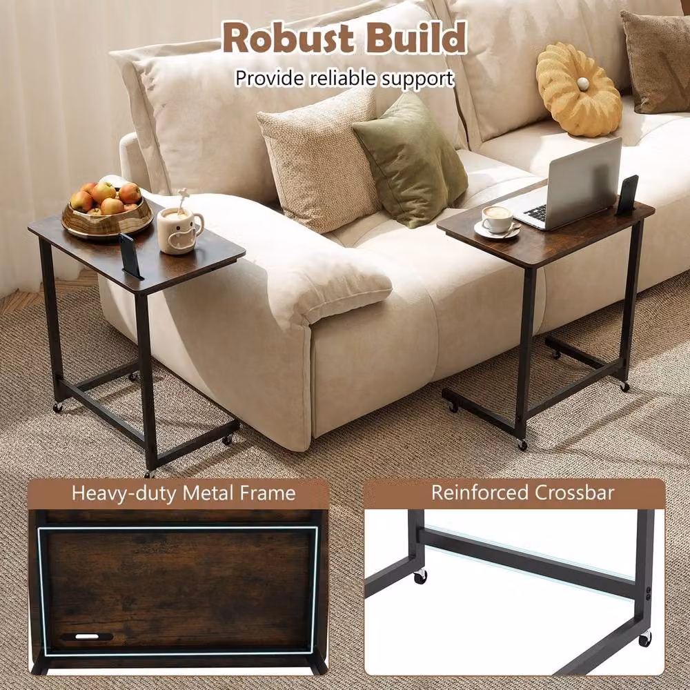 VOGREX Modern Mobile Bedside Table with Phone Slot in Brown – 6