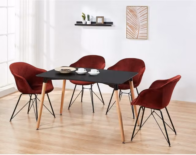 Life Interiors Valentina Halo Dining Set with Rectangular Table and 4 Chairs in Red and Black