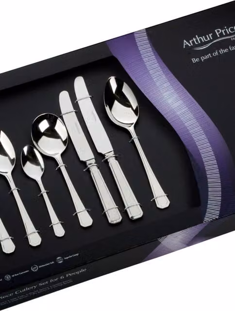 Arthur Price Grecian 44 Piece Stainless Steel Cutlery Set for 6 People in Polished Silver with Case