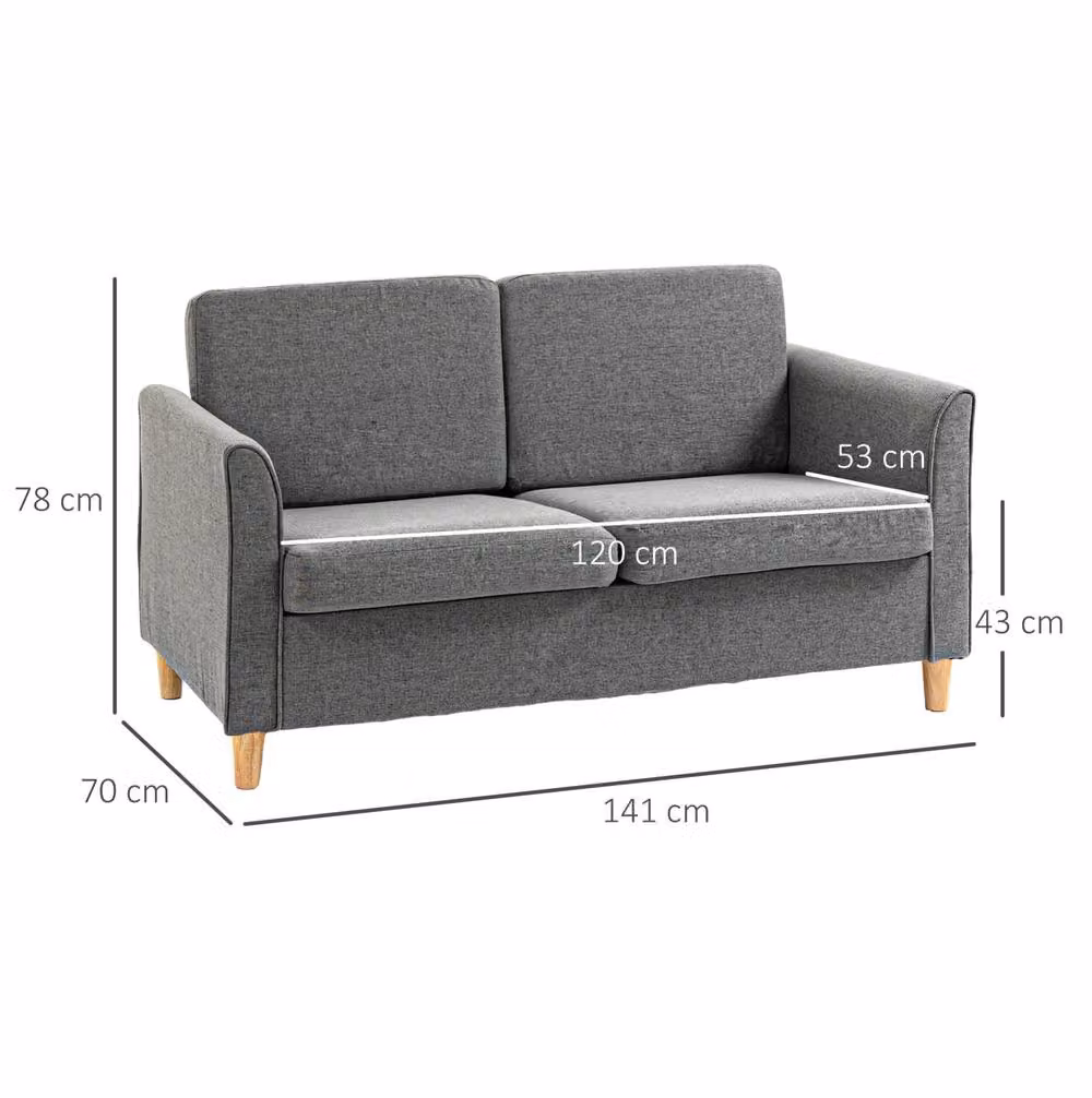 STILVORA 2 Seater Grey Fabric Upholstered Sofa with Wooden Legs – 2