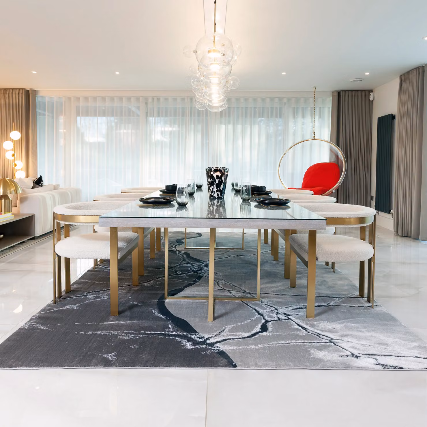 London Rug Company Mila Luxury Abstract Short Pile Rug in Grey, Black and Silver, W: 160 cm, D: 230 cm – 2