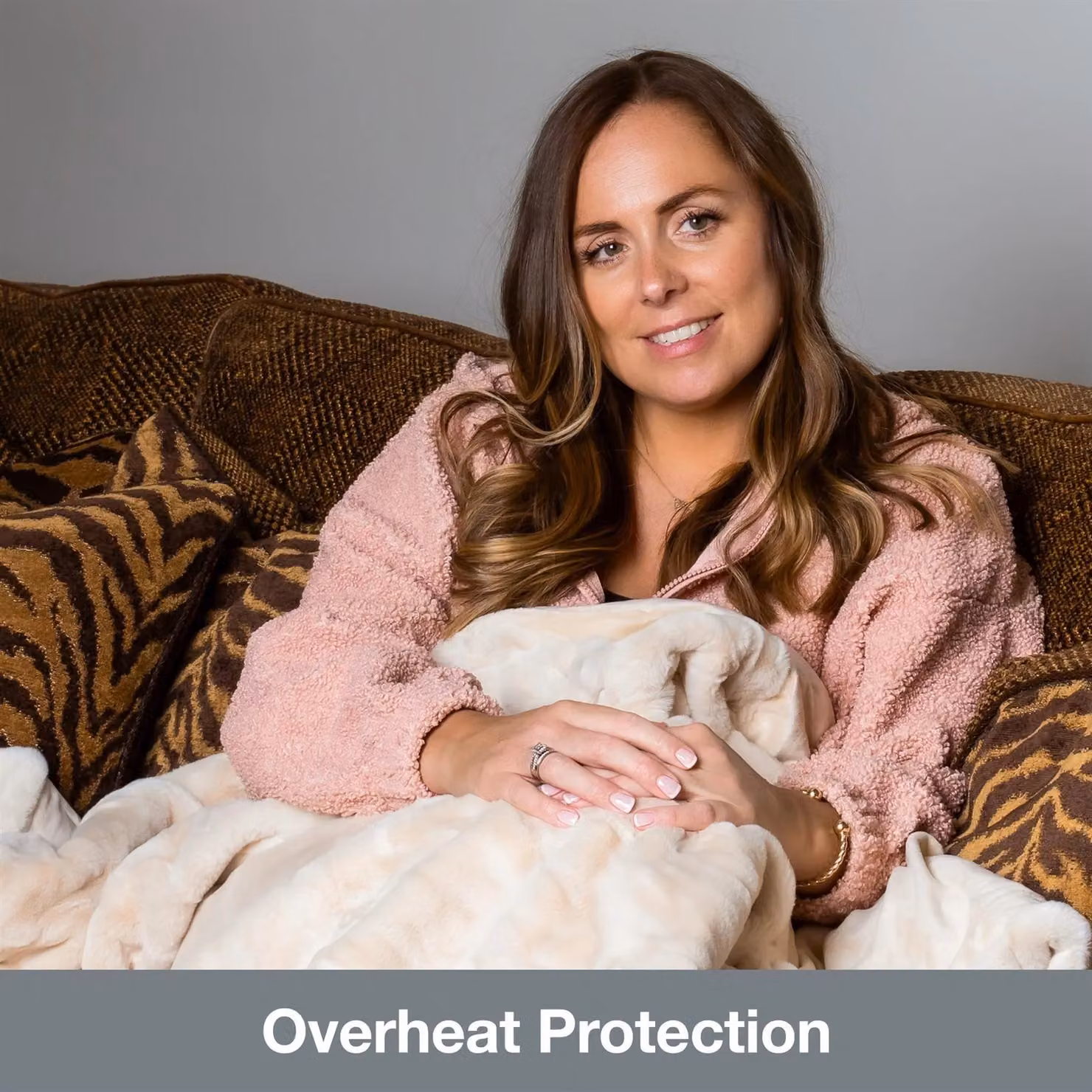 Purus Faux Fur Polyester Heated Electric Throw Blanket in Beige, W/D/H: 160 x 130 cm – 4