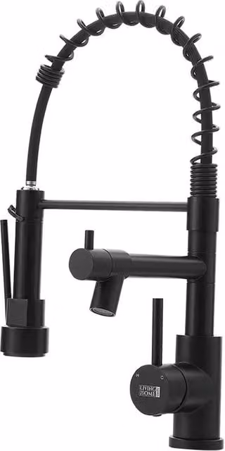 Garden Sanctuary Modern Stainless Steel Kitchen Faucet with Pull-Down Spring and Pot Filler in Matt Black – 1