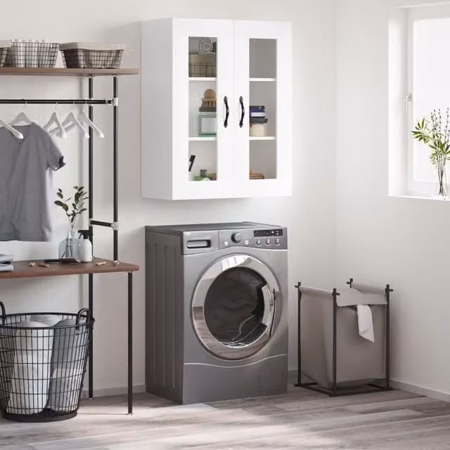 Berkfield Home Wall Mounted Cabinet in White with Glass Doors, W: 69.5 cm, D: 34 cm, H: 90 cm – 1