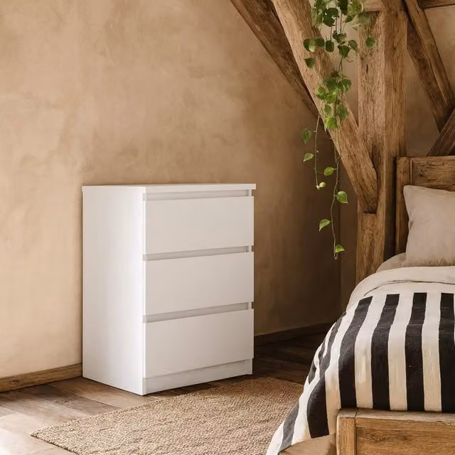 Wyld Haus Budapest White Gloss 3 Drawer Bedside Table