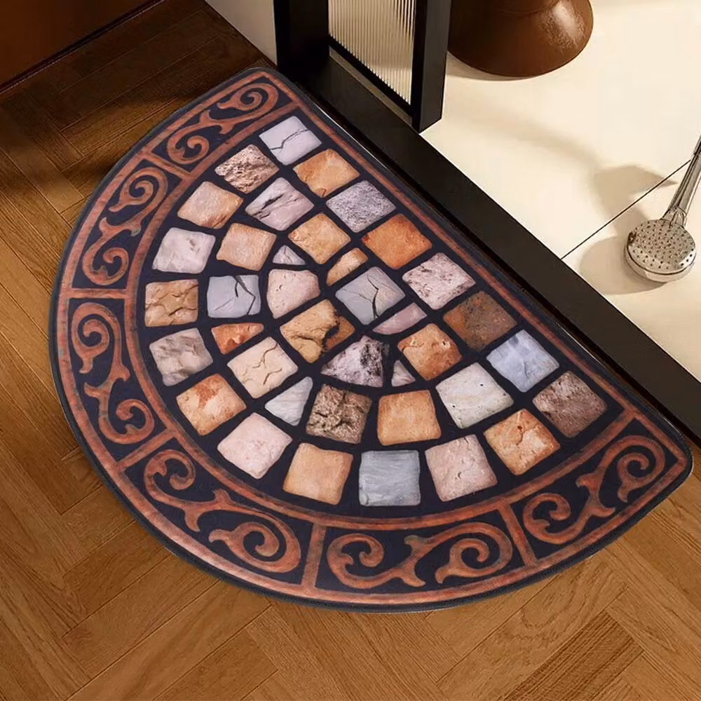 NESTLUNE Semicircular Slate Effect Outdoor Door Mat in Grey and Multicolour, W: 100 cm, D: 110 cm – 5