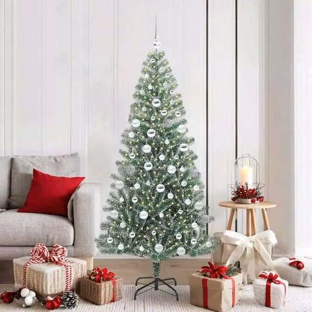 Berkfield Home Snow Flocked Artificial Christmas Tree with LED Lights, Green, Height: 180 cm – 1