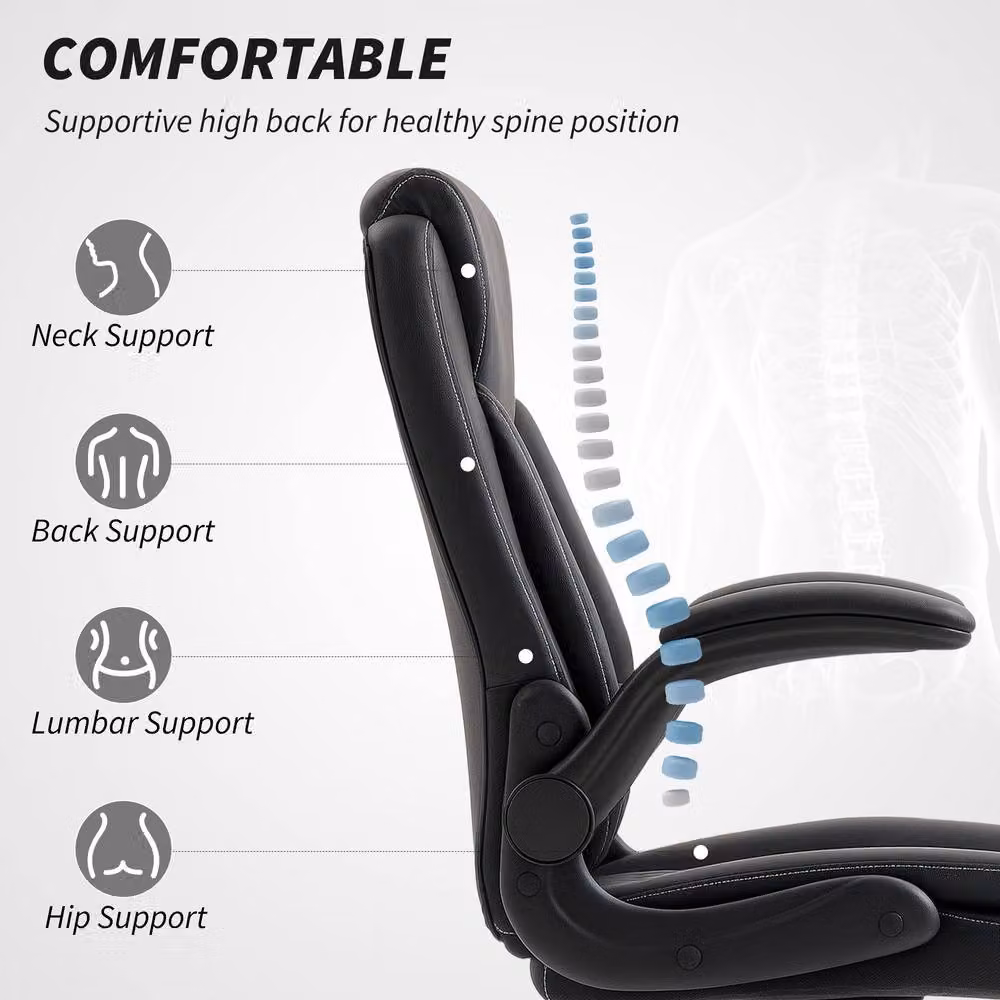 STILVORA Modern Black Synthetic Leather Swivel Task Chair for Home Office – 6