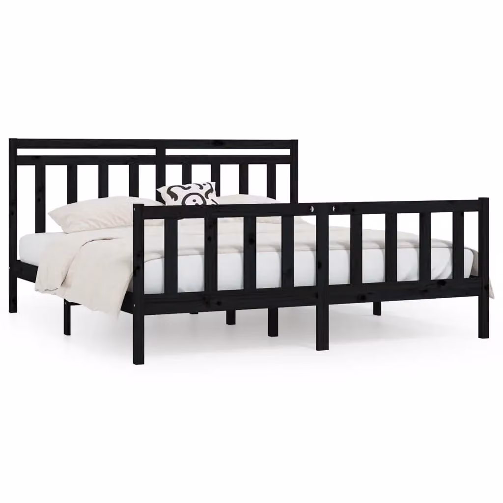 Berkfield Home Black Solid Wood Pine Bed Frame W/D/H: 200 x 200 cm – 2