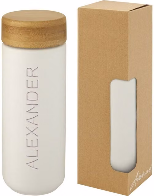 Avenue Lumi White Ceramic Bamboo Tumbler, 300 ml