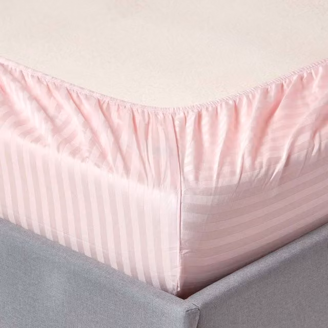 Homescapes 2 Pack Pink Striped Egyptian Cotton Percale Fitted Cot Sheets, 330 Thread Count