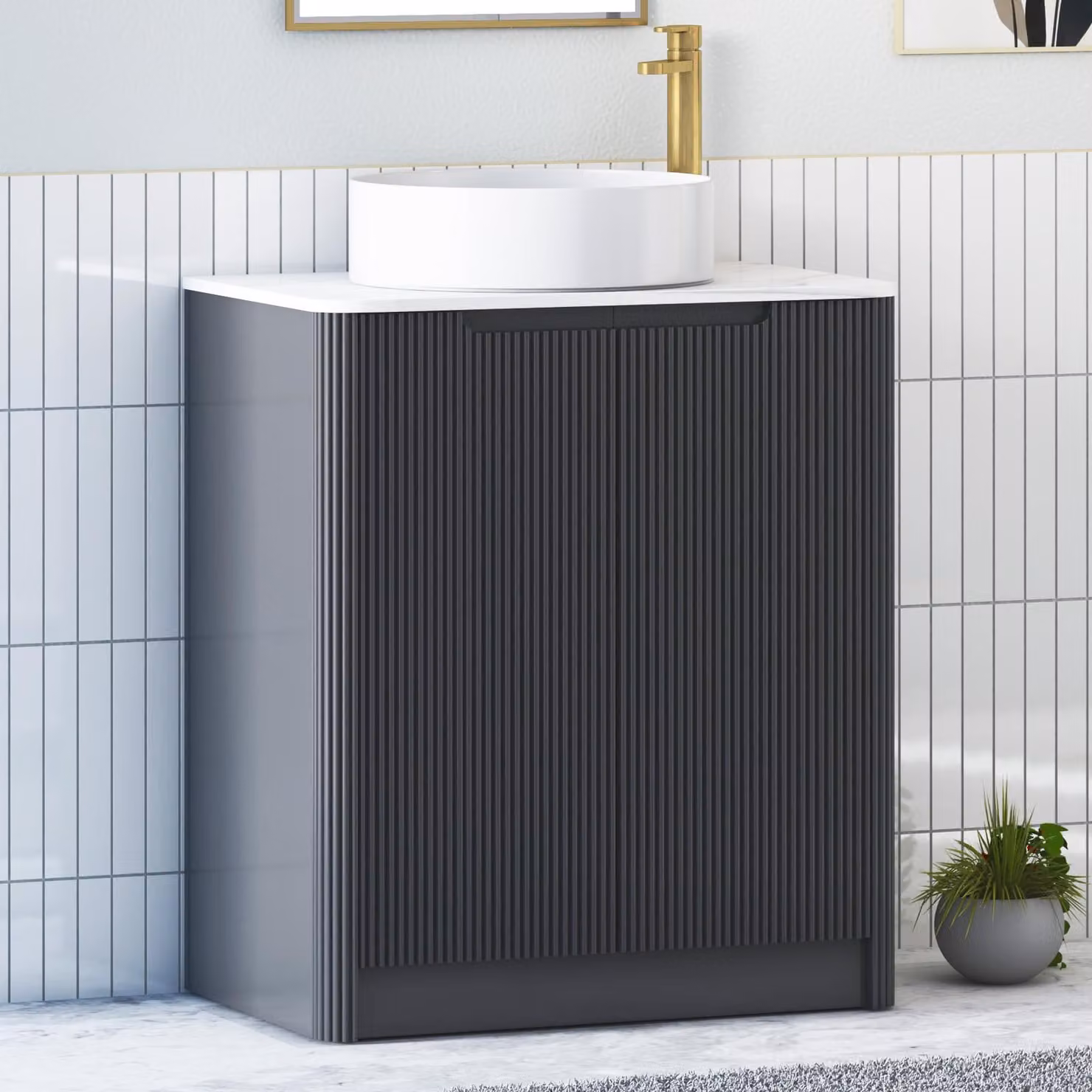 Royal Bathrooms Avenza 800mm Matt Obsidian Black Floor Standing 2 Door Vanity Unit with Art Round Basin