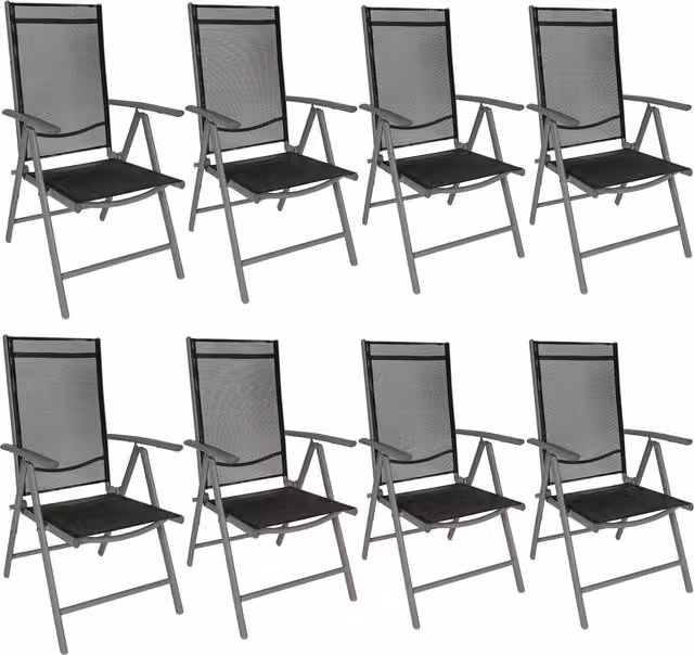 tectake Set of 8 Folding Aluminium Garden Chairs in Black and Anthracite