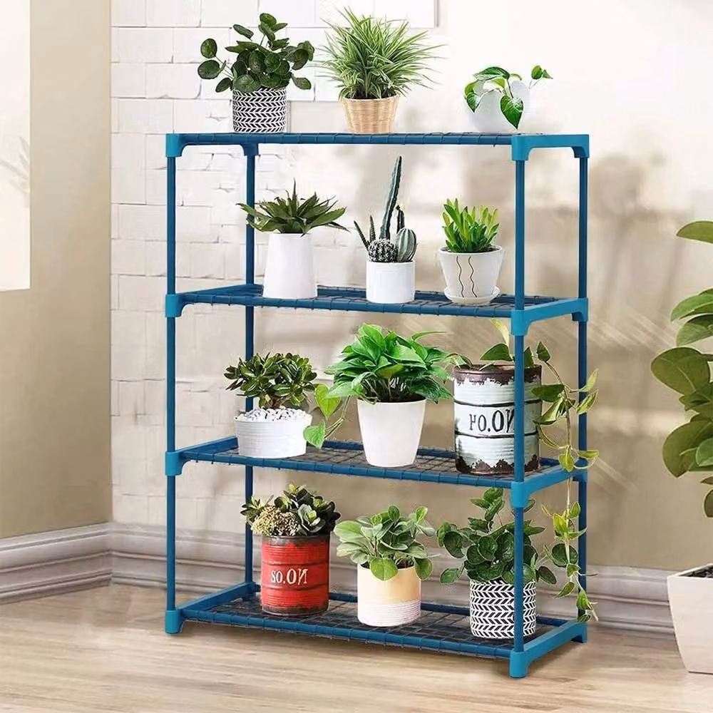 KORVIXA 4-Tier Freestanding Metal Garden Greenhouse for Plants and Flowers in Blue – 3