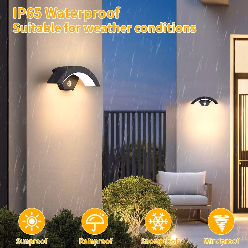 Goeco 24W LED Outdoor Wall Lamp with Motion Sensor, IP65 Waterproof, Warm White 3000K, Black – 2