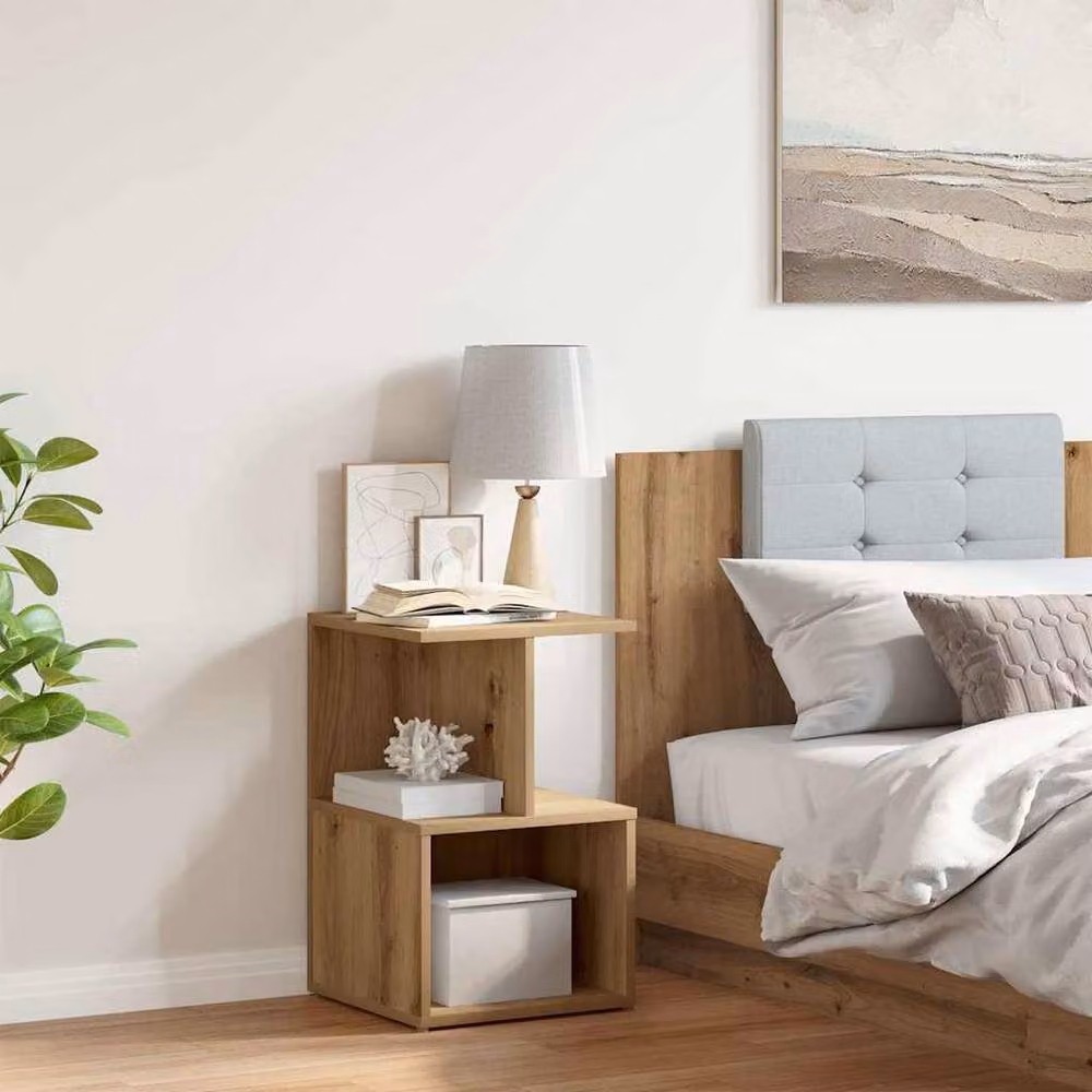 Berkfield Home Elegant Artisan Oak Bedside Cabinet in Brown, W/D/H: 35 x 35 x 55 cm – 2