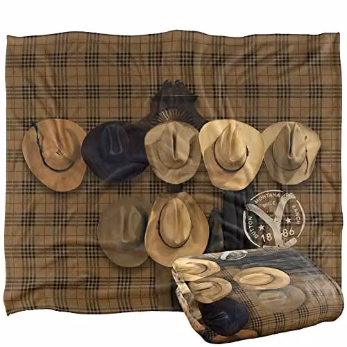 Yellowstone Hats Off Silky Touch Super Soft Fleece Throw Blanket in White, W/D/H: 152 x 127 cm