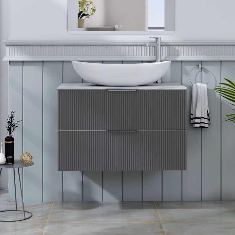 Royal Bathrooms Evora 800mm Graphite Grey Fluted Wall Hung 2 Drawer Vanity Unit with Cesar Basin