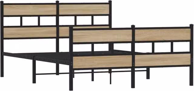 Berkfield Home Metal and Wood Bed Frame in Sonoma Oak Brown, W/D/H: 160 x 200 cm
