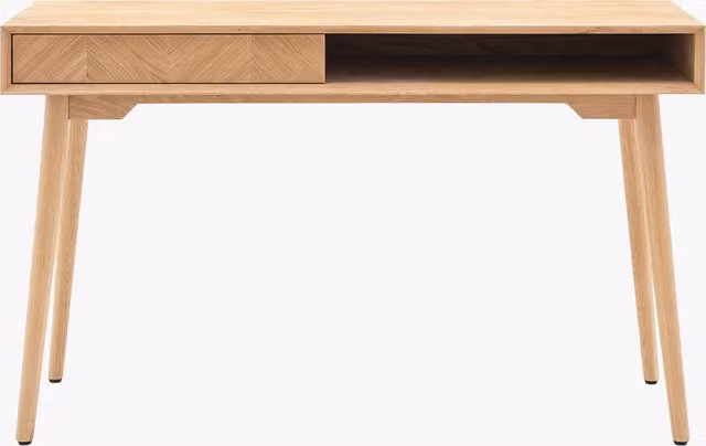 Perch & Parrow Finn Mid-Century Oak Writing Desk in Brown and Beige