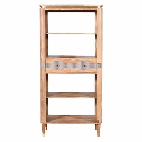 Indian Hub Wilton 2 Drawers Open Bookcase in Brown Acacia Wood, W: 85 cm, D: 40 cm, H: 180 cm – 1