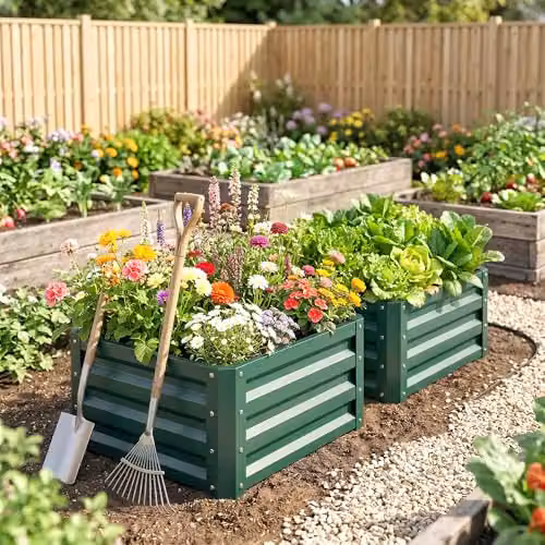 Outsunny Set of 2 Green Steel Raised Garden Beds, W/D/H: 60 x 60 x 30.5 cm – 4