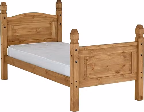 Seconique Corona Single Wooden Bed Frame in Distressed Waxed Pine, Brown/Black, W/D/H: 90 x 190 x 101.5 cm – 3