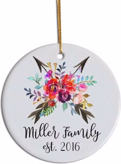 SPETLEK Circle Christmas Decoration, Gold and Multicolour Ceramic Floral Pendant, Diameter: 50 cm – 1