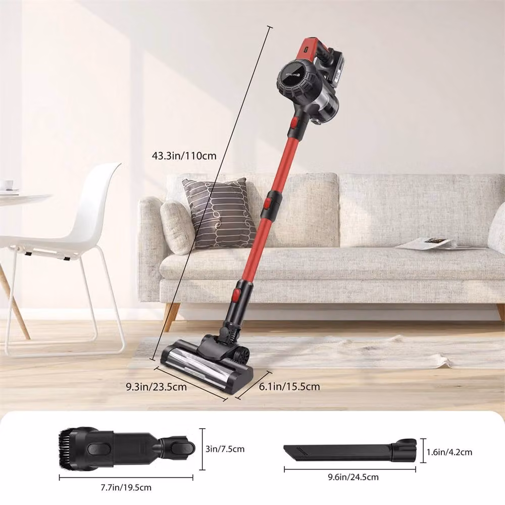 Nordara Red 6000W Cordless Bagless Vacuum Cleaner with LED Headlight and Washable Filter, Upright and Handheld – 2