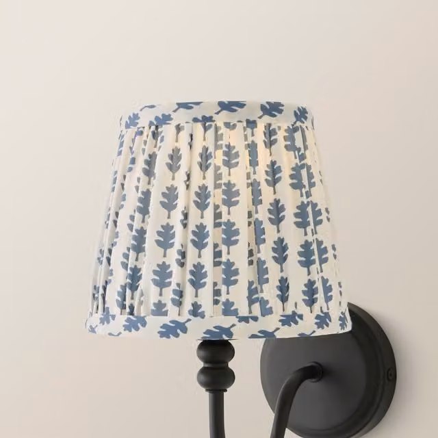 Grange Extra Small Floral Pleated Fabric Cone Lamp Shade in Blue and Green