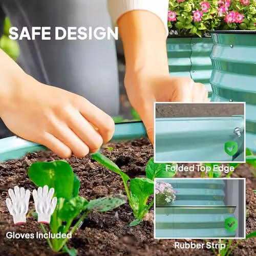 Outsunny 2-Tier Galvanised Steel Raised Garden Bed Planter Box, Green, W/D/H: 60 x 60 x 57 cm – 4