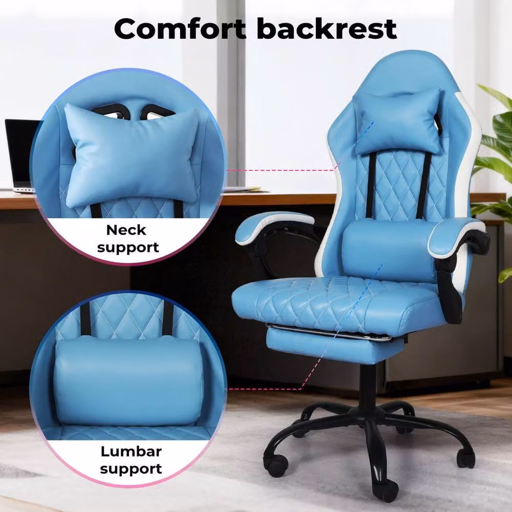 EONLION Blue Synthetic Leather Gaming Racing Recliner Office Chair – 3