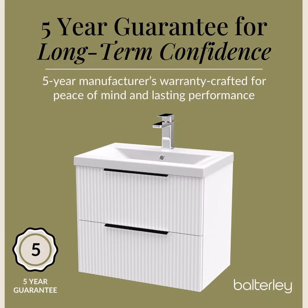 Balterley Fluted Front Wall Hung 2 Drawer Vanity Basin Unit, Satin White, W: 60 cm, D: 54 cm – 3