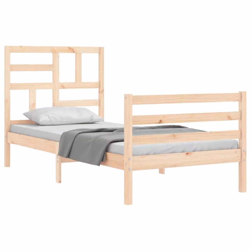 Berkfield Home Solid Wood Pine Bed Frame with Headboard in Brown, W: 90 cm, L: 200 cm