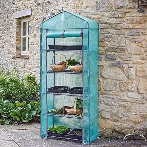 Marco Paul 5 Tier Green Steel Garden Greenhouse with Shelves, H 180 cm x W 70 cm x D 50 cm