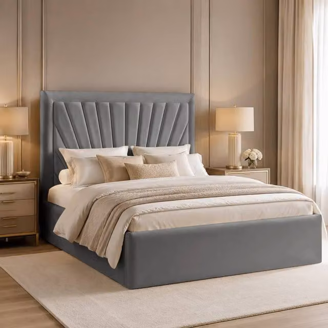 Desire Deco Ariana Plush Velvet Ottoman Storage Bed Frame in Grey, Super King, W: 200 cm x D: 200 cm