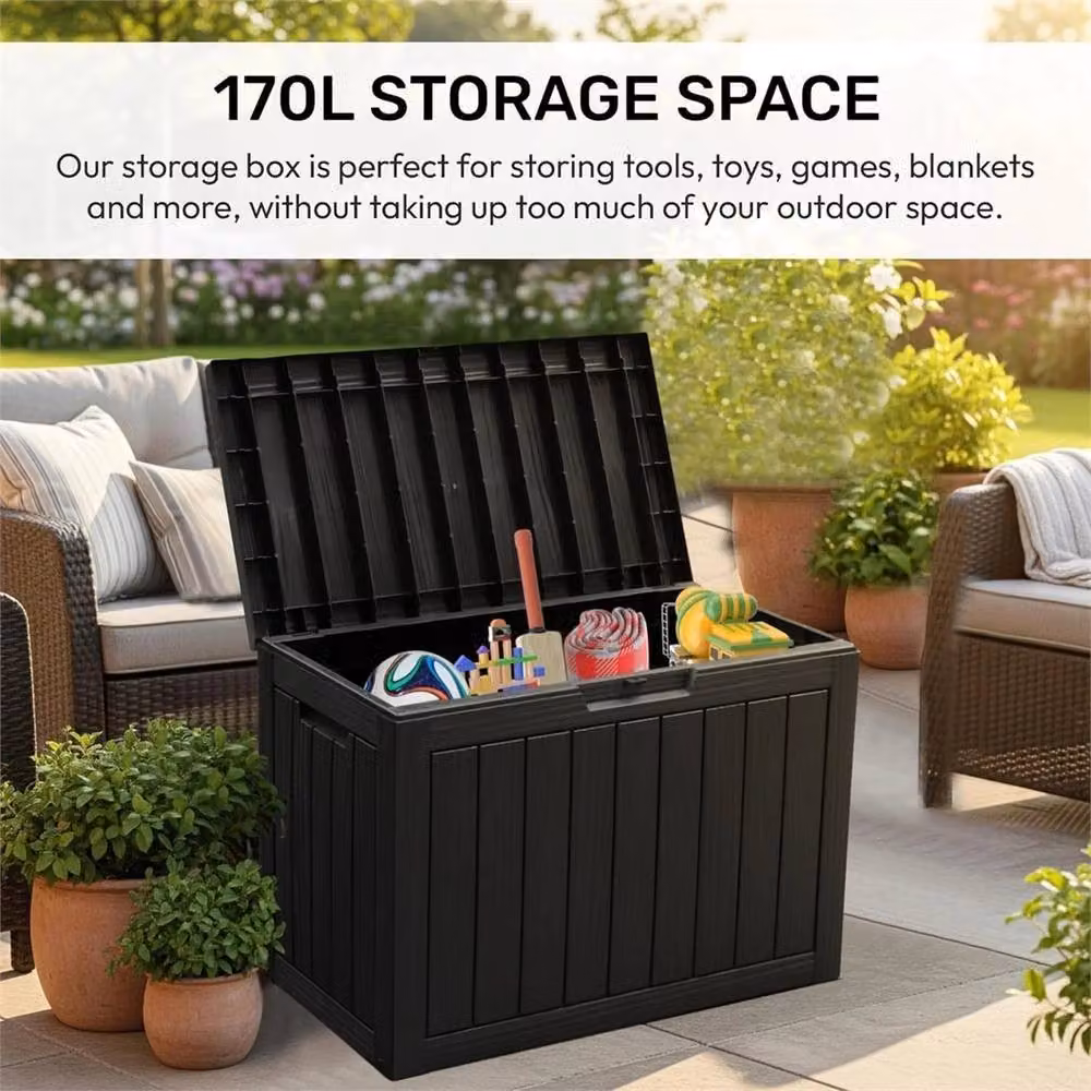 Nordara 170L Lockable Weatherproof Outdoor Storage Box in Black – 3