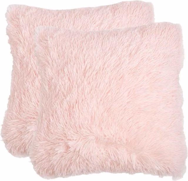 Sienna Pack of 2 Pink Fluffy Plush Coral Fleece Square Cushion Covers, W: 55 cm