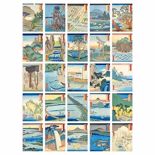 Artery8 Utagawa Hiroshige Japanese Woodblock Art Collage Kit, 50 Multicolour A6 Paper Prints, W: 15 cm, H: 10 cm