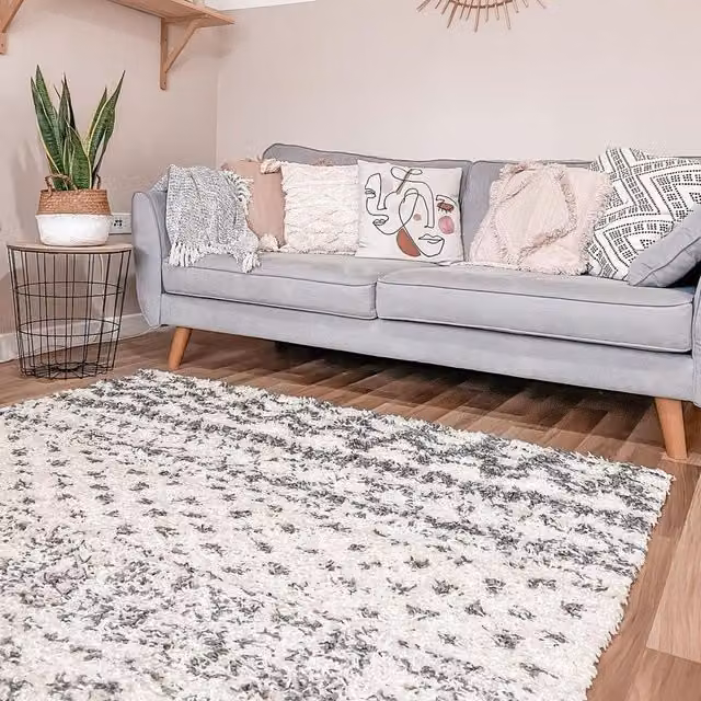 The Rug House Scandi Aztec Tribal Shaggy Area Rug in Beige and Grey, W: 220 cm, D: 160 cm