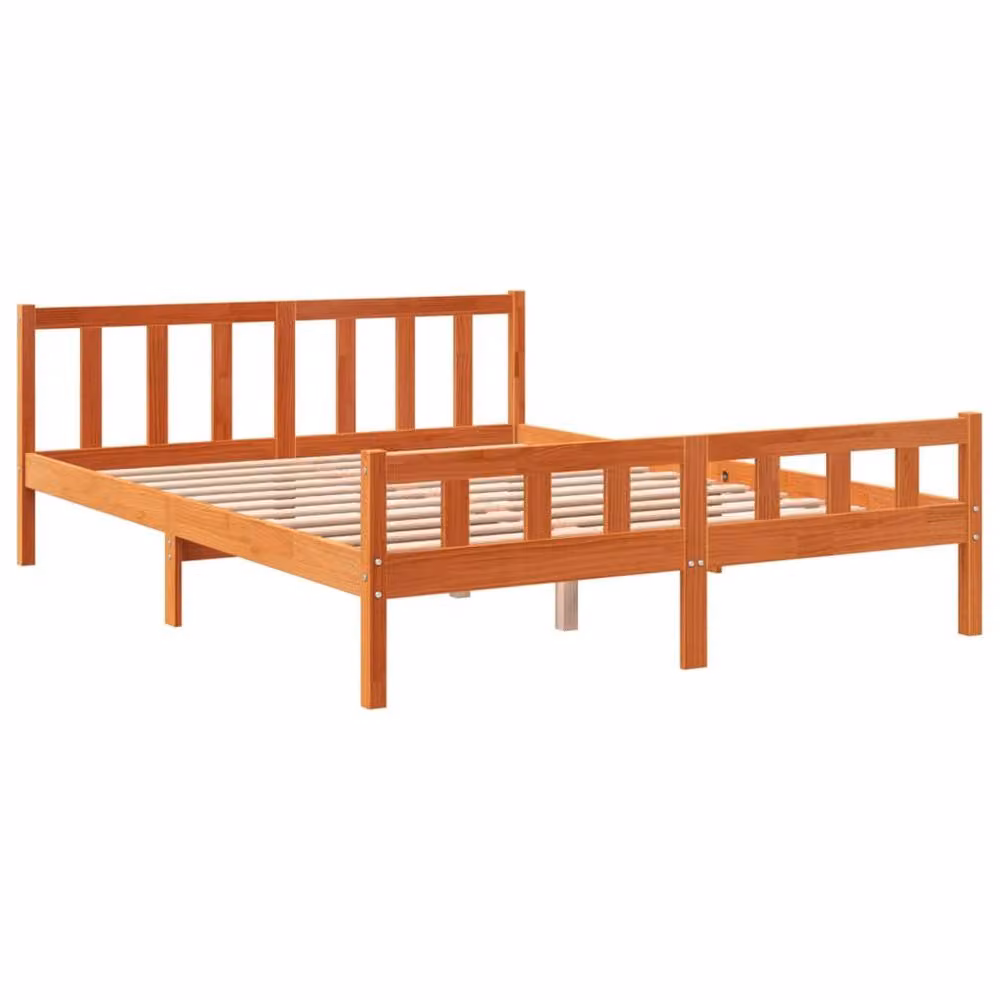 Berkfield Home King Size Solid Wood Bed Frame with Headboard in Wax Brown, W/D/H: 150 x 200 cm – 3