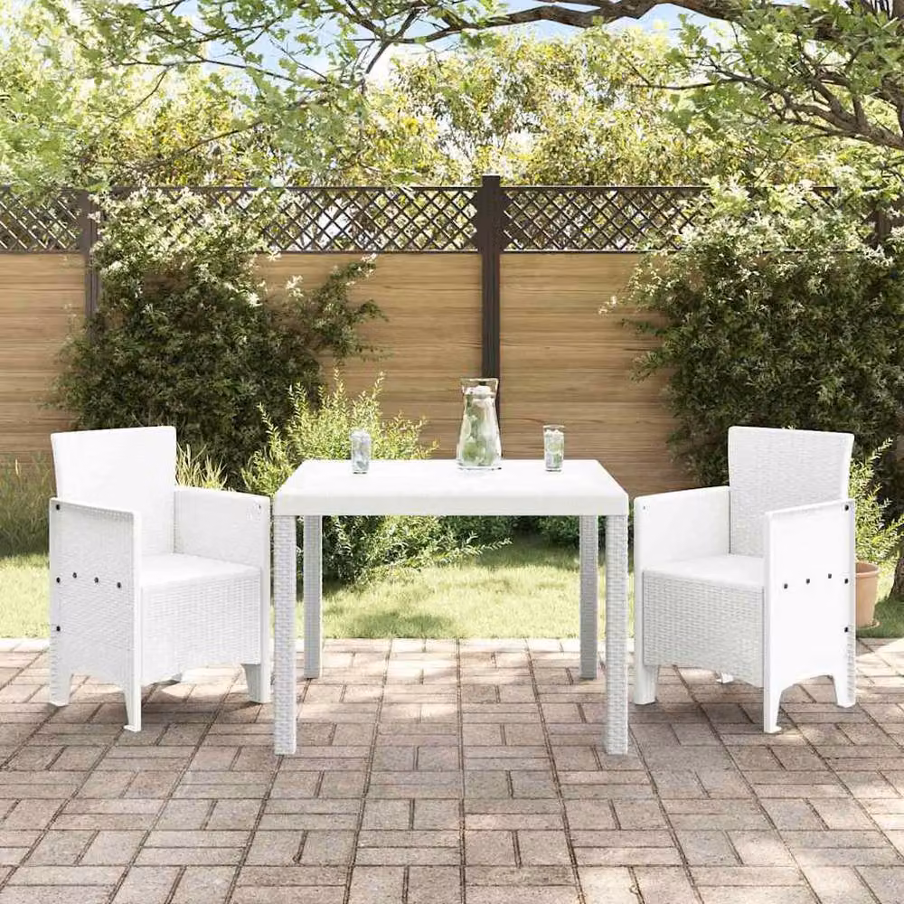 Berkfield Home 3 Piece White Poly Rattan Garden Dining Set – 2