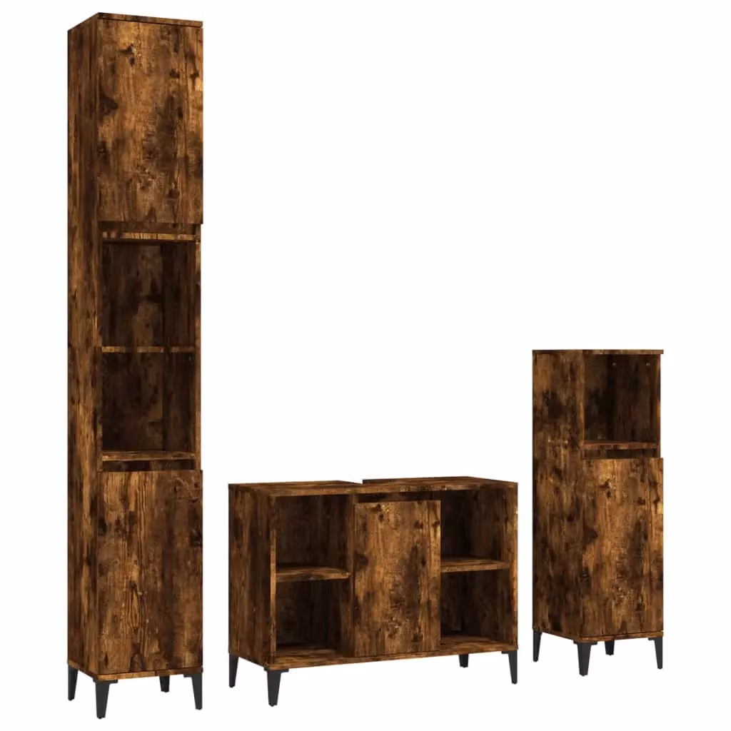 Berkfield Home 3 Piece Modern Bathroom Furniture Set in Smoked Oak Brown – 2